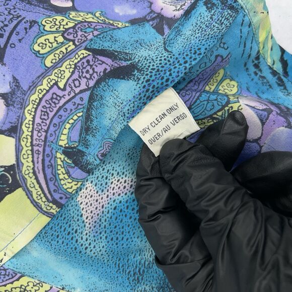 Vintage Silk Top Women's Sz 8 Tropical Ocean Fish Floral Paisley MISSING BUTTONS - Picture 15 of 16